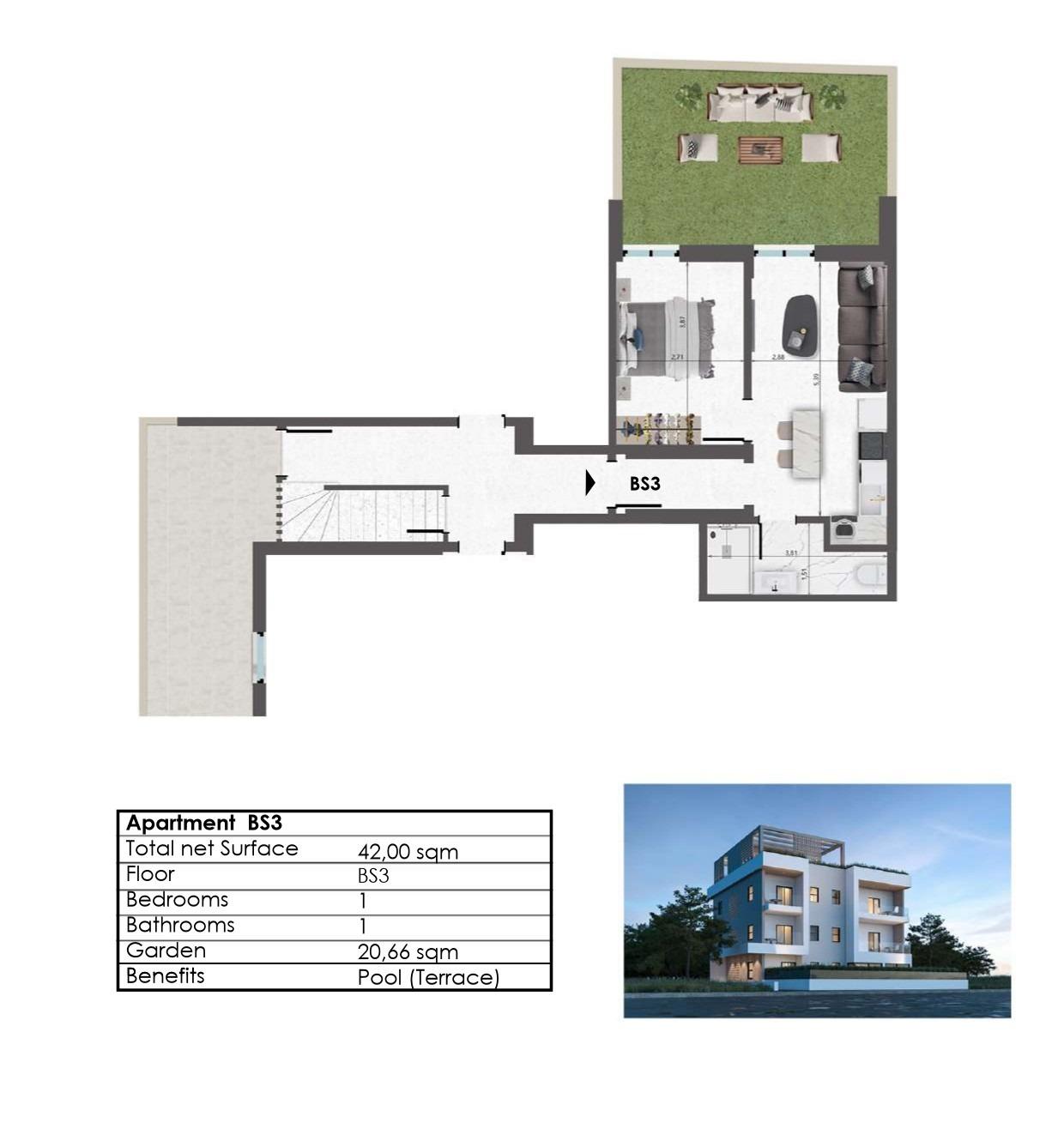 T1 de Luxo com Terraço  de 21m2 em Egina